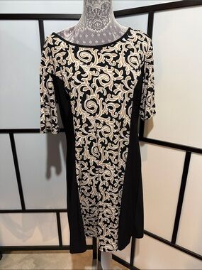 Sami & Jo Black Midi Dress with Cream Scroll Print
